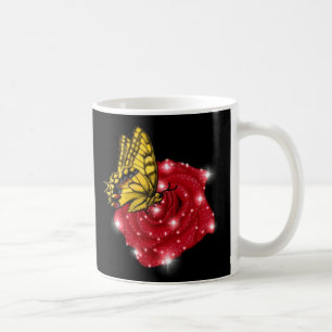 Schmetterling auf rote Rose mit Sternen und Regent Kaffeetasse