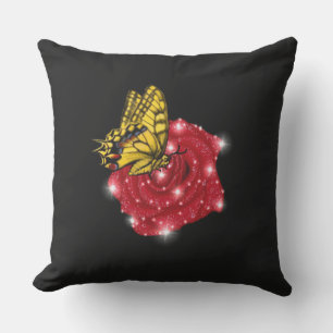 Schmetterling auf rote Rose mit Sternen und Regent Kissen