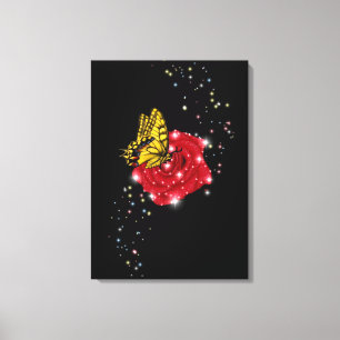 Schmetterling auf rote Rose mit Sternen und Regent Leinwanddruck
