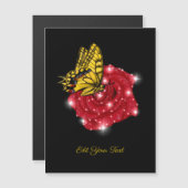 Schmetterling auf rote Rose mit Sternen und Regent Magnetkarte (Vorne/Hinten)