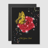Schmetterling auf rote Rose mit Sternen und Regent Magnetkarte (Vorne/Hinten)