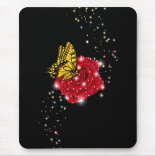 Schmetterling auf rote Rose mit Sternen und Regent Mousepad