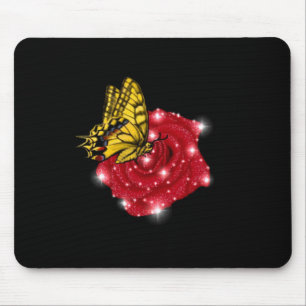 Schmetterling auf rote Rose mit Sternen und Regent Mousepad