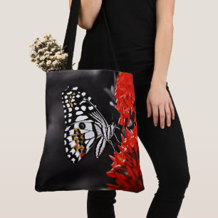 Schmetterling auf roten Blumen Tasche