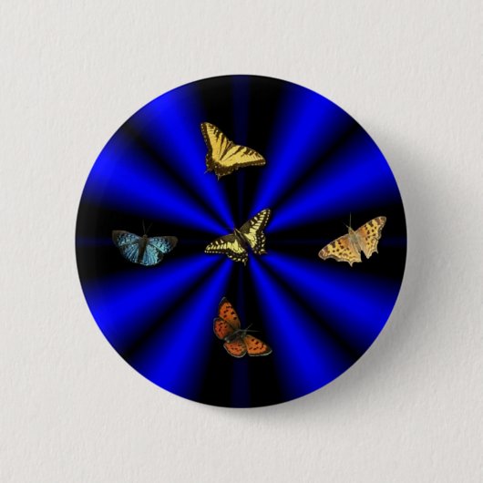 Schmetterling auf schwarzem und blauem Regenbogen Button (Vorderseite)