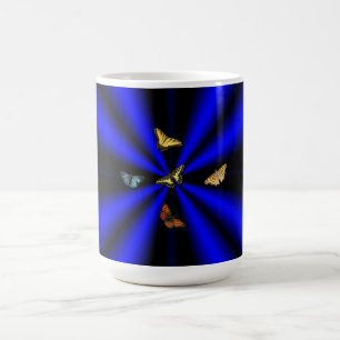 Schmetterling auf schwarzem und blauem Regenbogen Kaffeetasse