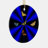 Schmetterling auf schwarzem und blauem Regenbogen Keramik Ornament (Rechts)