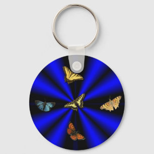 Schmetterling auf schwarzem und blauem Regenbogen Schlüsselanhänger