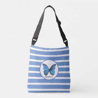 Schmetterling auf Sky Blue und White Strips Tragetaschen Mit Langen Trägern