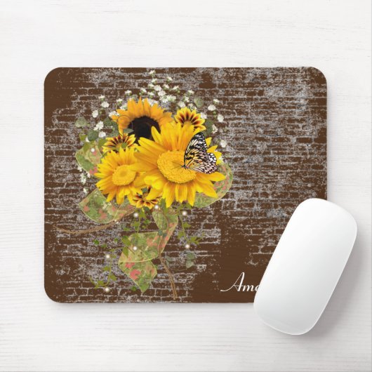 Schmetterling auf Sonnenblumenstrauch Mousepad (Mit Mouse)