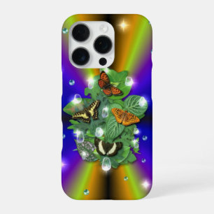 Schmetterling auf violett gelbem Regenbogen iPhone 16 Pro Hülle
