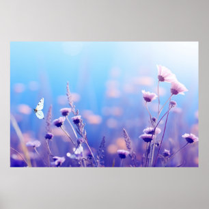 Schmetterling auf violetten Blumen Poster