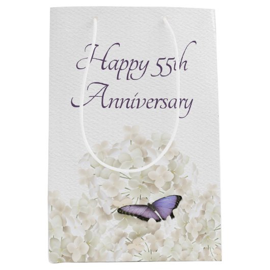 Schmetterling auf White Hydrangea 55 Jahre alt Mittlere Geschenktüte (Vorderseite)