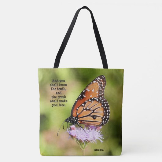 Schmetterling auf Wildblume, mit Verse (John 8:32) Tasche (Vorderseite)