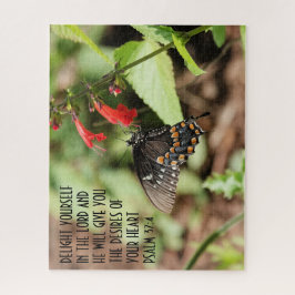 Schmetterling auf Wildblumen mit Vers aus Psalm 37 Puzzle