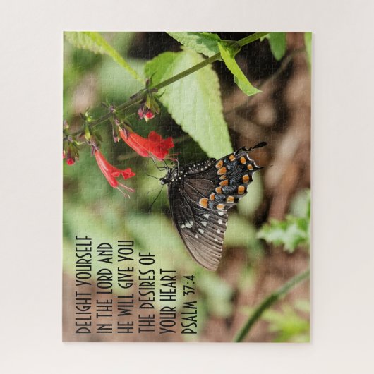 Schmetterling auf Wildblumen mit Vers aus Psalm 37 Puzzle (Vertikal)