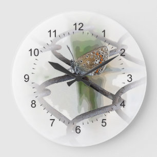 Schmetterling auf Zaun Große Wanduhr