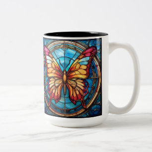 Schmetterling aus Buntglas für Rechtshänder Zweifarbige Tasse