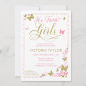 Schmetterling-Baby-Dusche, Rosa, Gold Einladung (Vorderseite)