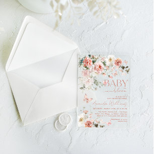 Schmetterling Baby in Bloom Pink Floral Baby Dusch Acryleinladungen