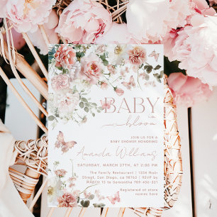 Schmetterling Baby in Bloom Pink Floral Baby Dusch Einladung