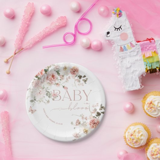 Schmetterling Baby in Bloom Pink Floral Baby Dusch Pappteller (Party)