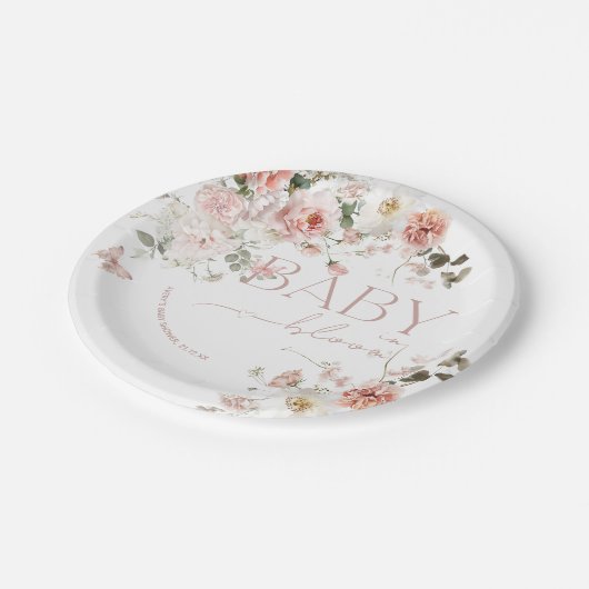 Schmetterling Baby in Bloom Pink Floral Baby Dusch Pappteller (Schrägansicht)