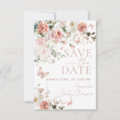 Schmetterling Baby in Bloom Pink Floral Baby Dusch Save The Date (Vorderseite)