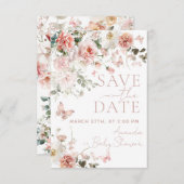 Schmetterling Baby in Bloom Pink Floral Baby Dusch Save The Date (Vorne/Hinten)