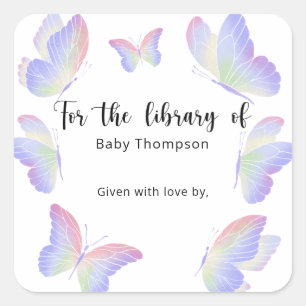 Schmetterling Baby Shower Buchdeckblatt, Bücher fü Quadratischer Aufkleber