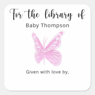 Schmetterling Baby Shower Buchplakette, Bücher für Quadratischer Aufkleber