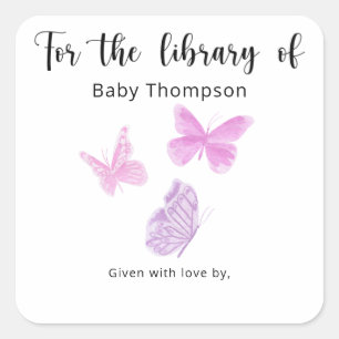 Schmetterling Baby Shower Buchplakette, Bücher für Quadratischer Aufkleber