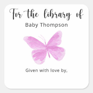 Schmetterling Baby Shower Buchplatte, Bücher für B Quadratischer Aufkleber