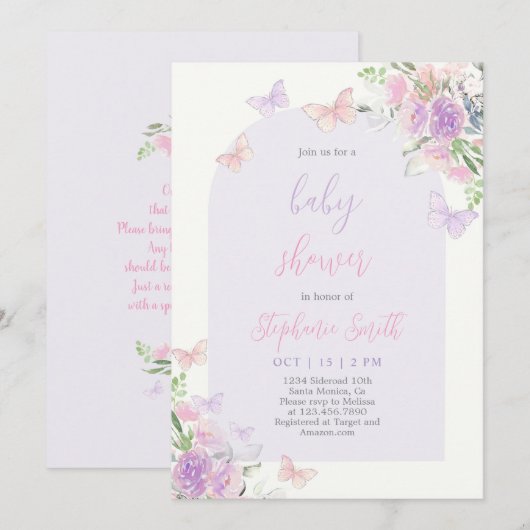 Schmetterling Baby Shower Einladung (Vorne/Hinten)