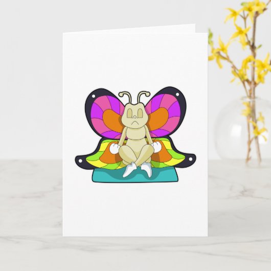 Schmetterling beim Yoga in Cross-Binary Karte (Gelbe Blume)