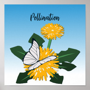 Schmetterling Bestäubung Gelbe Wilde Löwenzahnblum Poster