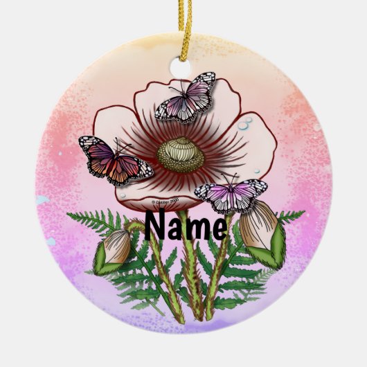 Schmetterling Blasser Mohn Keramik Ornament (Vorne)