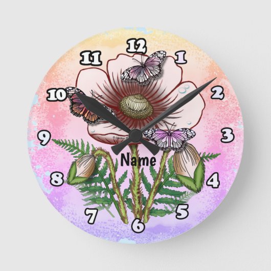 Schmetterling Blasser Mohn Runde Wanduhr (Vorderseite)