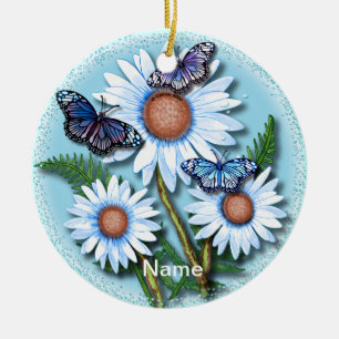 Schmetterling Blau Gänseblümchen-Ornament Keramik Ornament