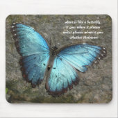 Schmetterling Blau-mit Zitat Mousepad (Vorne)