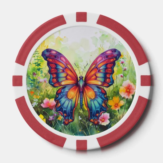 Schmetterling Blau Orange Flügel Pokerchips (Vorderseite)