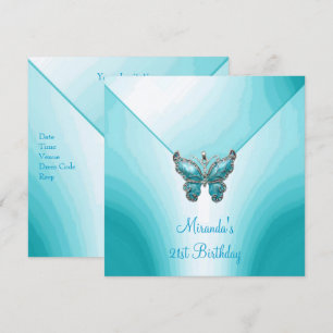Schmetterling Blau Weiß Abstrakt 21. Geburtstag Einladung