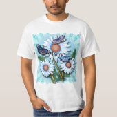 Schmetterling Blaue Gänseblümchen T-Shirt (Vorderseite)
