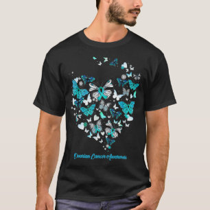 Schmetterling Blaues Herz Eierstockkrebs-Bewussts T-Shirt
