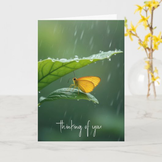 Schmetterling Bleibe trocken unter einem Blatt Karte (Gelbe Blume)