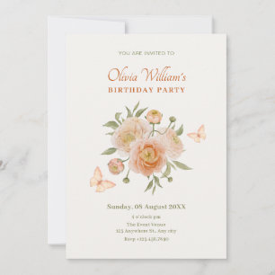 Schmetterling-Blume Cream orange Geburtstag Einladung