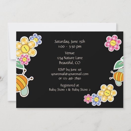 Schmetterling, Blume und Bienendusche Einladung (Rückseite)