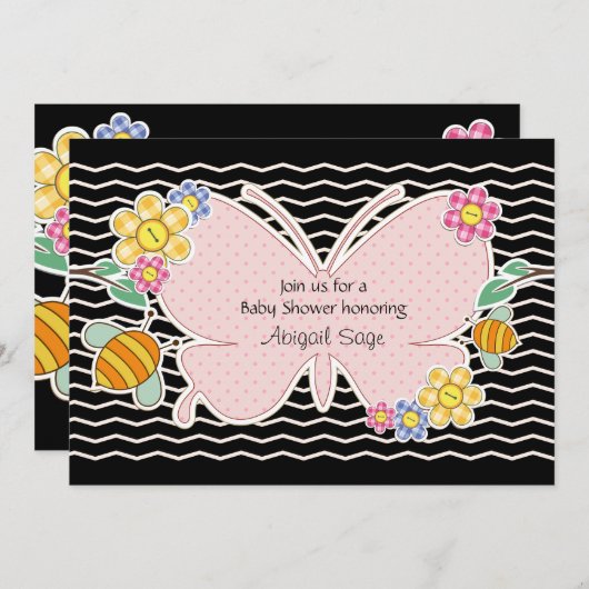 Schmetterling, Blume und Bienendusche Einladung (Vorne/Hinten)