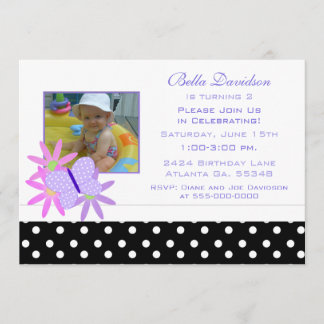 Schmetterling, Blume und Polka Dot Party Einladung