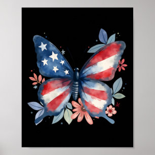 Schmetterling Blumen Amerikanische Flagge Usa 4. J Poster